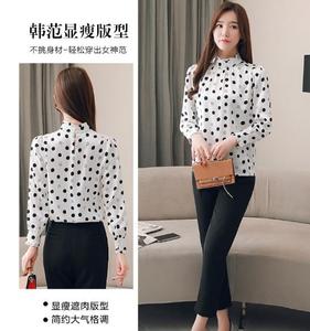 <span class=keywords><strong>Camisa</strong></span> de Chifón de Talla Grande para Otoño, <span class=keywords><strong>Camisa</strong></span> de Manga Larga con Estampado de Puntos, Sin Volantes, Cuello Alto Informal, Blusa para <span class=keywords><strong>Mujer</strong></span> - Product Image 5