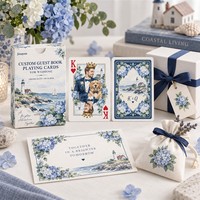 Cartes de jeu personnalisées écologiques et recyclables pour livre d'or de mariage, motif hortensia côtier du Maine, portrait de couple aquarelle pour signature des invités