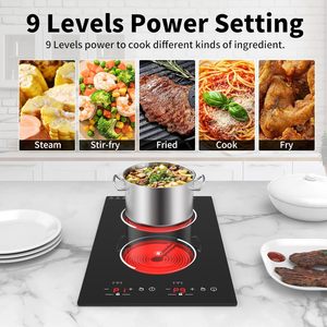 Table de cuisson électrique encastrable VBGK 12 pouces 110V 2100W 2 brûleurs, panneau <span class=keywords><strong>vitrocéramique</strong></span>, commande tactile par capteur, arrêt automatique, 9 niveaux de chauffage - Product Image 6