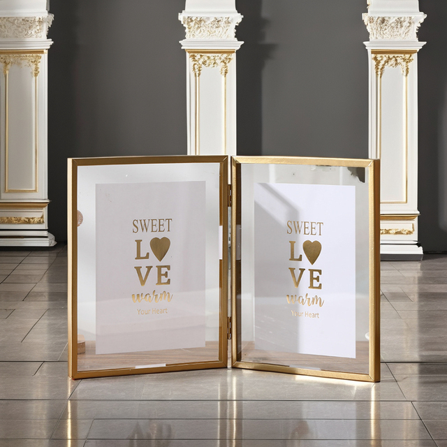 Creative Metal Two-part Photo Frame Foldable Gold and Black Photo Decorative Frame 4 Inches 6 Inches 7 Inches Ornaments