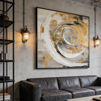 Peinture murale abstraite texturée en spirale de style rétro 3D, luxe léger, couleurs contrastées or et gris, décoration de salon, peinture à l'huile