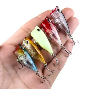 Mini popper pesca iscas 4CM 3.3G água doce água do mar iscas conjunto com agudos gancho 5 pcs/set