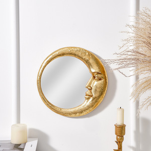Miroir mural en résine en forme de lune, style rétro doré, pour <span class=keywords><strong>chambre</strong></span> et salon - Product Image 3