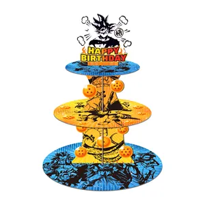 Huancai 드래곤 볼 파티 케이크 스탠드 3 단 컵케익 스탠드 디저트 타워 장식 어린이 생일 애니메이션 파티 용품