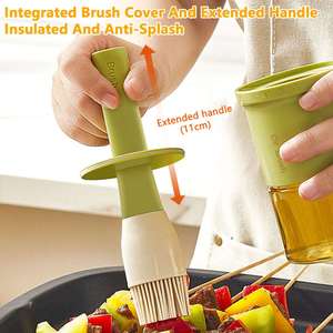 Multifunctional Kitchen Meat BBQ Oil Container 300ml 2 in 1 Custom Glass Olive Oil Silicone <b>Brush</b> <b>Bottle</b> for Cooking - Product Image 2