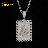 Pendentif Moissanite Rectangulaire Jésus pour Homme en Argent 925, Style Hip Hop Iced Out, Testeur de Diamant Inclus