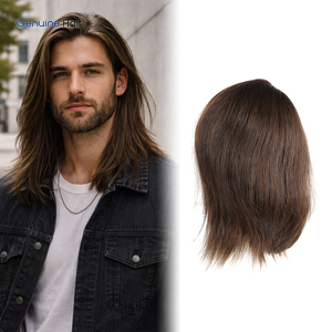 Système de perruque longue pour hommes en cheveux humains européens, base en PU fine et respirante, toupet pour coiffures longues - Product Image 1