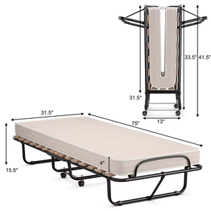 China Horizontal Detachable Luxury Steel <strong>Guest</strong> Folding Bedroom Furniture <strong>Beds</strong> with Soft Mattress on Wheels for Home &amp; Office - Product Image 6