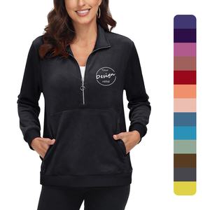 OEM personnalisé 280 GSM velours demi-fermeture éclair à capuche pour les femmes respirant écologique Jersey tissu sweat-shirt printemps impression broderie - Product Image 1