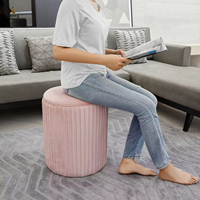 Pouf coûteux VELOURS + MDF + BOIS + MOUSSE Tabouret rond en velours rose Chaise pouf salon
