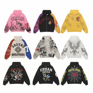 How Supplie Custom Logo Leopard Print Boxy <b>Zip</b> <b>Up</b> Hoodie 6712 Heavyweight Cotton Fleece Vintage Washed Unisex Streetwear Hoodies - Product Image 2