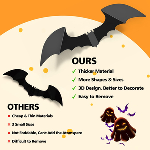 Décorations d'Halloween en forme de chauves-souris, autocollants muraux en PVC 3D, décorations de fête pour la fête d'Halloween, décorations d'intérieur et d'extérieur, décorations d'automne DIY - Product Image 2