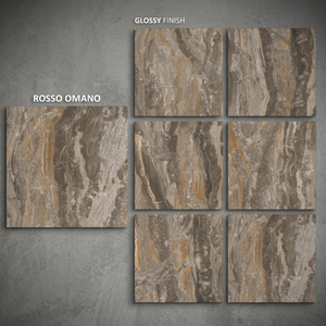 Azulejos de Porcelana Rosso Omano, Color Marrón Oscuro, Aspecto de Mármol, Super Brillantes, para Interiores de Lujo, 32x32 Pulgadas - Product Image 1