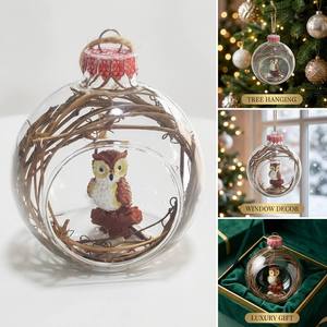 Boule de Noël en verre soufflé à la main, transparente, de luxe, personnalisée, en gros, avec figurine animale, thème forêt, pour la décoration des fêtes - Product Image 5