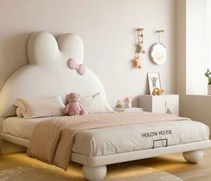 Lit de princesse en bois massif avec oreilles de lapin, design moderne et confortable, taille complète, pour chambre d'enfant, filles, en coton - Product Image 4