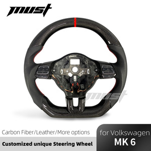 พวงมาลัยคาร์บอนไฟเบอร์แท้แบบกำหนดเอง พร้อมไฟ LED สำหรับรถยนต์ Volkswagen MK6 ซีรีส์ รุ่น GTI <span class=keywords><strong>Golf</strong></span> Jetta GLI Polo <span class=keywords><strong>Scirocco</strong></span> <span class=keywords><strong>R</strong></span> ปี 2010-2014 - Product Image 2