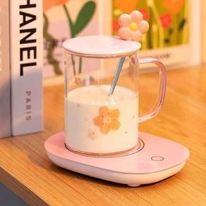Tasse à thé florale en verre chauffant à fond plat, multi-couches, à température constante, grande capacité, pour le bureau, motif fleurs de cerisier - Product Image 2