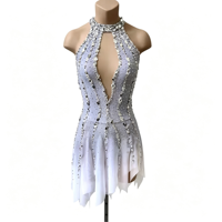 Robe de patinage artistique à col halter dégradé, sans manches, avec strass, pour la compétition et les spectacles des adultes et des enfants