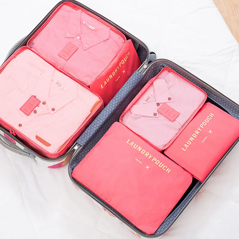 뜨거운 판매 폴리 에스터 6 세트 포장 큐브 여행 수하물 정리 보관 가방