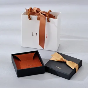 Logotipo personalizado regalo pulsera collar joya embalaje joyería conjunto cajas negro Flip Top magnético regalo embalaje joyero