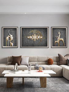 Peinture décorative <span class=keywords><strong>murale</strong></span> en métal éléphant, style moderne et luxueux, abstrait, pour <span class=keywords><strong>salon</strong></span>, fond de canapé, haute qualité, motif triple cerf - Product Image 3