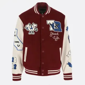 Nuevo diseño lana estilo callejero cuero liso Logo chaquetas vintage béisbol bomber Letterman chaqueta para hombres
