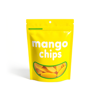 Sachet refermable mat jaune Smile Window pour snacks aux fruits, personnalisé en petites séries, avec fermeture éclair, pour l'emballage de mangues séchées