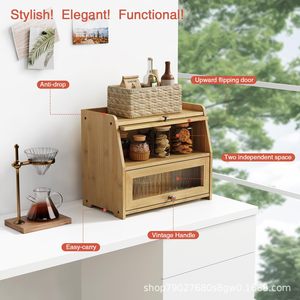 Boîte de rangement à pain multicouche en bois Shengyang, 3 étages, anti-poussière, organisateur de cuisine de bureau avec poignée vintage - Product Image 1