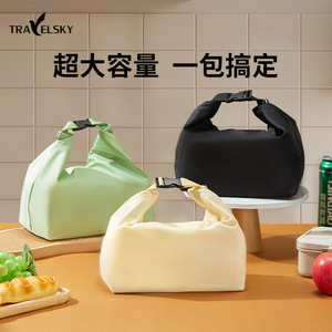 Sac à lunch isotherme en polyester avec doublure en aluminium, portable, pour étudiants et employés de bureau, jaune crème, vert menthe, noir - Product Image 2