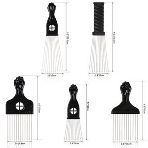 Peigne Afro en métal noir à dents larges, résistant à la chaleur, avec picots en acier inoxydable et manche en plastique, pour coiffure, logo personnalisé - Product Image 2