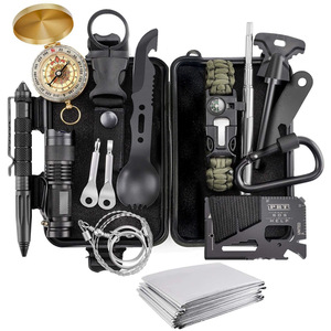 Kit de supervivencia Prt de 18x11x5,5 cm, equipo compacto de emergencia para exteriores con brújula, cuchillo, linterna, herramienta múltiple para acampar y aventuras - Product Image 1