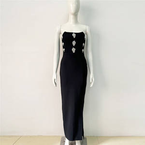 Venta caliente vestidos de las mujeres sin mangas Midi elegante Banquete de noche señora patrón sólido tejido ecológico y lavable - Product Image 5