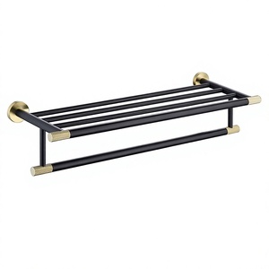 <b>Wall</b> <b>Mount</b> Black Gold Double Towel Rack Stainless Steel Bathroom <b>Shelf</b> Robe Hook for Hotel Bathroom Decoration - Product Image 4