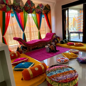 India colorido Mehndi/Sangeet etapa decoración de la boda Punjabi función Sangeet etapa accesorios de la boda Punjabi Mehndi escenario caso - Product Image 1