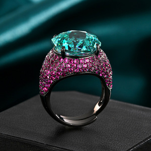 Anillos de Dedo de Oro Negro de Alta Calidad, Ecológicos, de Cobre, Chapados en Oro Negro, con Circonita Verde de Corte Rosa de 14 mm, para Mujer - Product Image 4