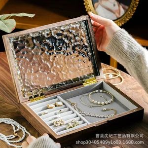 <b>Vintage</b> Solid Wood Jewelry <b>Box</b> Rectangle Embossed Mirror Lid Storage Organizer For Earrings Necklaces Bracelets - Product Image 1