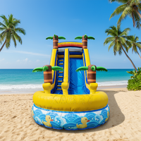 Toboggan aquatique gonflable commercial sur le thème du canard tropical, toboggan aquatique palmier avec piscine pour les fêtes d'enfants