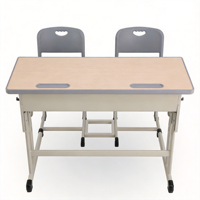 Bureau double et chaise pour salle de classe, bureau long en bois avec tiroirs intégrés, chaise avec plateau de bureau et fente pour stylo, design anti-pincement