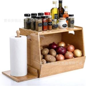 Wooden Multi-purpose <b>Kitchen</b> Storage Box With <b>Paper</b> Towel Holder And Vegetable Rack For Bread And Spices - Product Image 1