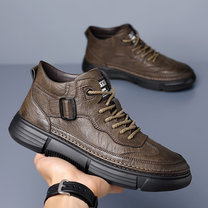 Botas Martin para Hombre, de Cuero Genuino, Altura al Tobillo, Punta Redonda, Forro de Felpa Aislante, Suela de Goma, Color Sólido, Calzado Casual - Product Image 4