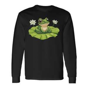 Kawaii Frog Lily <b>Pad</b> Long Sleeve T-<b>Shirt</b> Premium Design For Nature Lovers - Product Image 1