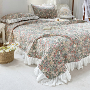 Colcha de algodón de fabricante, funda de cama, diseño de colcha, Sábana de encaje recortada con volantes, colcha acolchada - Product Image 1