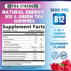 Gummies Énergétiques à Succès avec Vitamine B12 et Extrait de <span class=keywords><strong>Guarana</strong></span> pour Soutenir le Métabolisme Cellulaire et Soulager la <span class=keywords><strong>Fatigue</strong></span> Physique - Product Image 3
