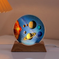 Nouvelle lampe de table moderne pour la planète, en cristal, rechargeable par USB, veilleuse de chambre à coucher, gravure interne, lumière d'ambiance lumineuse