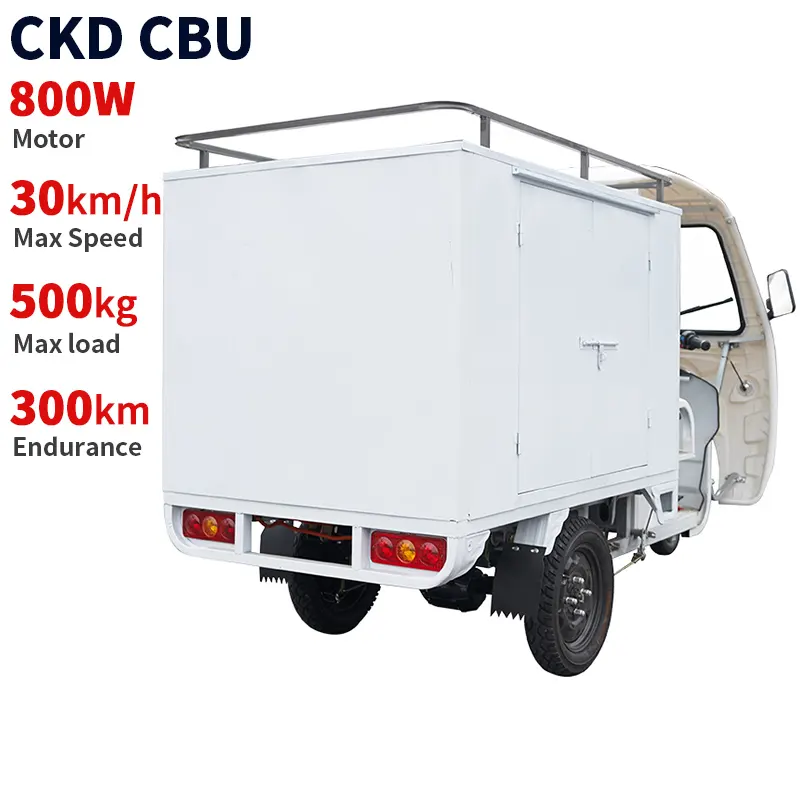 CKD comprar triciclo eléctrico barato 800W 30 km/h velocidad 300km de largo alcance 500kg carga triciclo eléctrico de entrega urgente de alta calidad