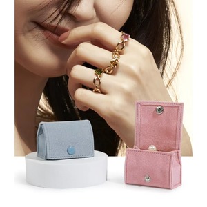 Travel-Friendly Luxury Envelope Flap Suede Jewelry <b>Bag</b> Pouch Fashionable Magnet Button Closure Ring Earrings <b>Stud</b> Box - Product Image 5
