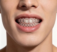 Grillz Streetwear en Moissanite, Protection Dentaire Creuse en Argent S925, Micro-Sertissage 8 Cœurs et Flèches, Accessoire Buccal Hip Hop