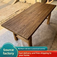 Table de salle à manger carrée en bois massif d'orme ancien, style moderne, pour bureau, bar, mobilier de salle à manger, démontage requis