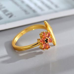 Anillo de Moda 2025 con Diseño de Mapa de Palestina y Flor de Circonio, Anillo Abierto Chapado en Oro de 18K, Joyería Árabe para Mujeres y Niñas - Product Image 4