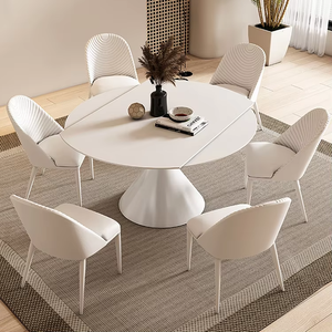 <span class=keywords><strong>Table</strong></span> à manger <span class=keywords><strong>ronde</strong></span> <span class=keywords><strong>extensible</strong></span> moderne en marbre blanc avec plateau rotatif, base en forme de <span class=keywords><strong>tulipe</strong></span>, 6-8 places pour cuisine et salle à manger, luxe - Product Image 6